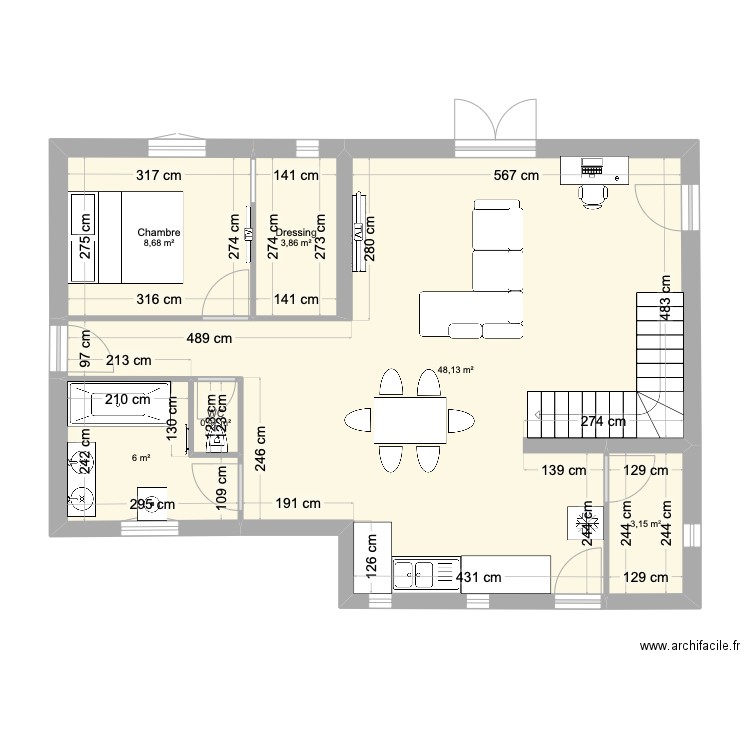 test maison. Plan de 6 pièces et 71 m2