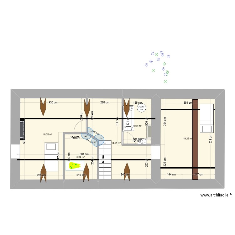 combles solution 3. Plan de 5 pièces et 64 m2