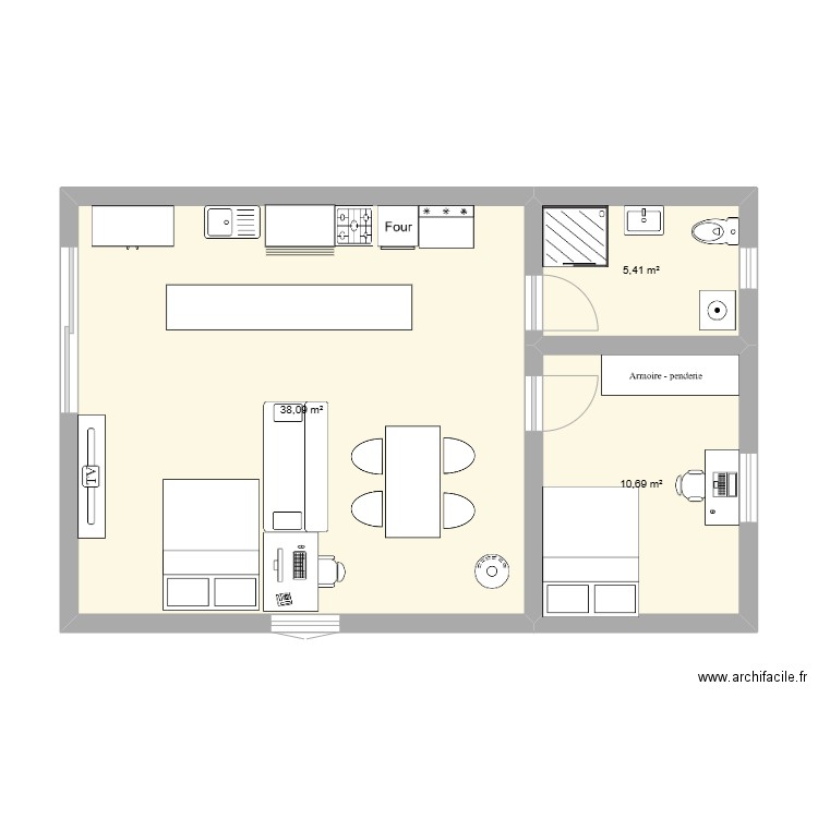 Ventabren. Plan de 3 pièces et 54 m2