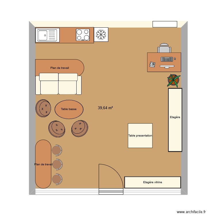 Boutique . Plan de 1 pièce et 40 m2