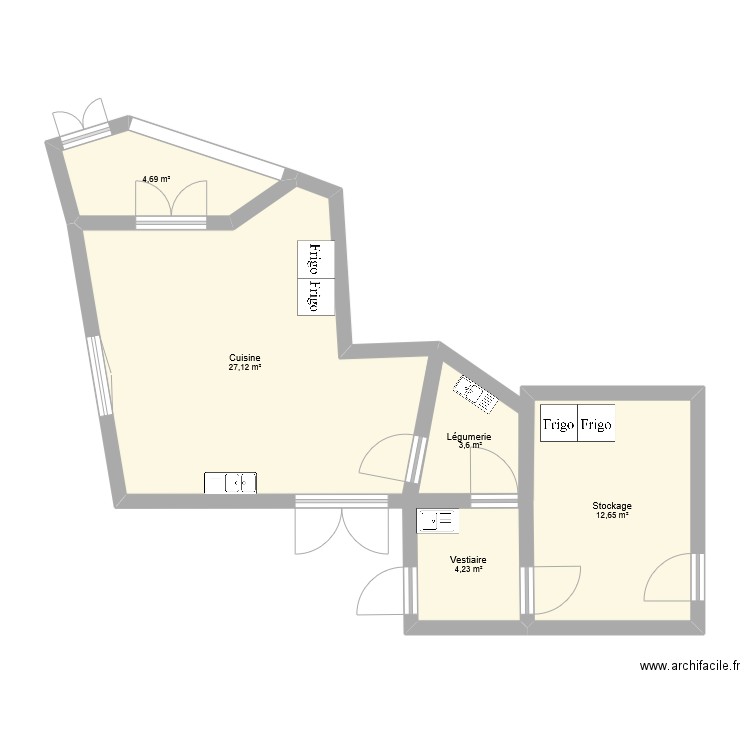 Cuisine co. Plan de 5 pièces et 52 m2