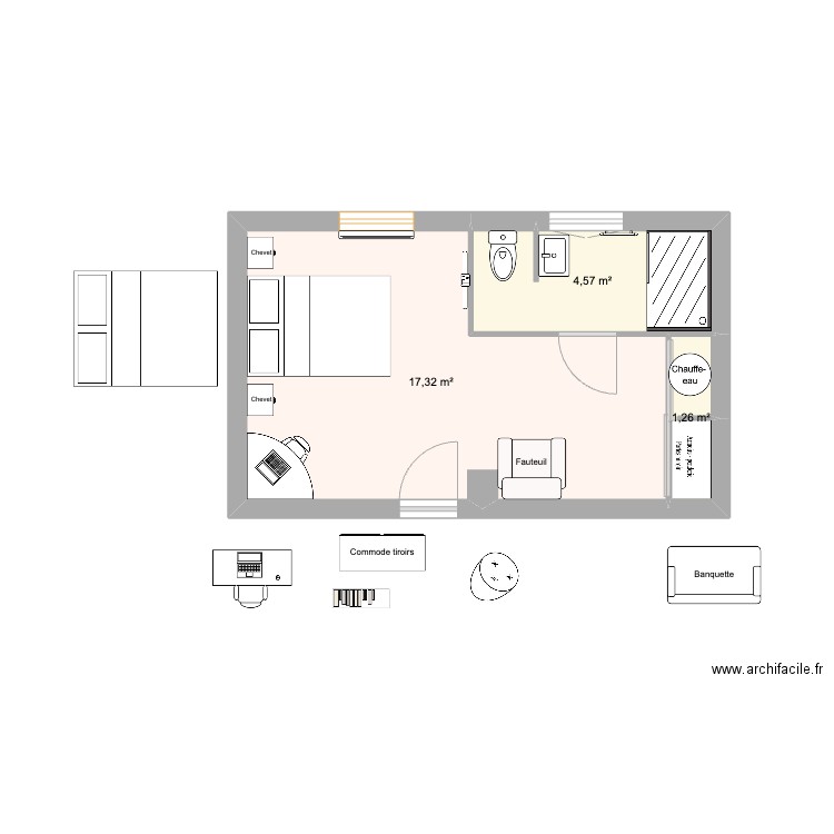 Maringues. Plan de 3 pièces et 23 m2