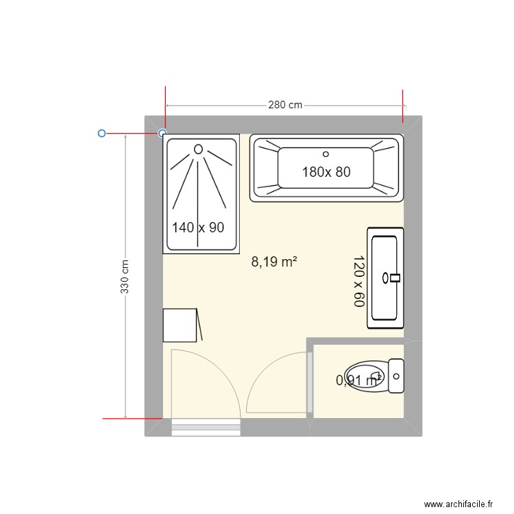 SDB03. Plan de 2 pièces et 9 m2