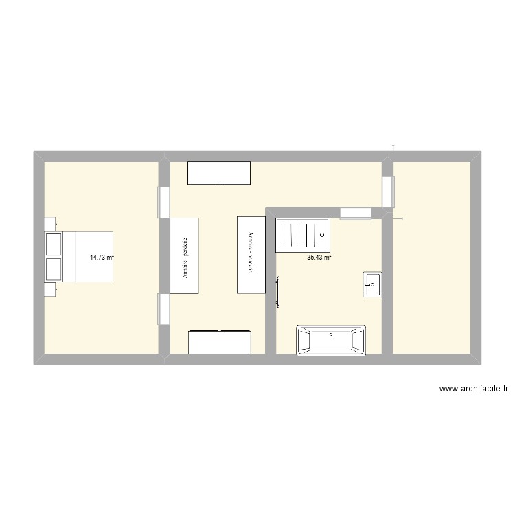 Etage Renovation. Plan de 2 pièces et 50 m2