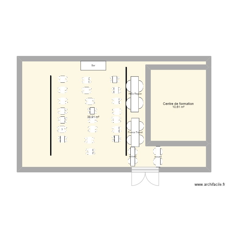 salle EAG . Plan de 2 pièces et 50 m2