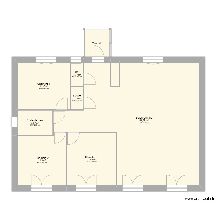 DUVERGER. Plan de 9 pièces et 105 m2