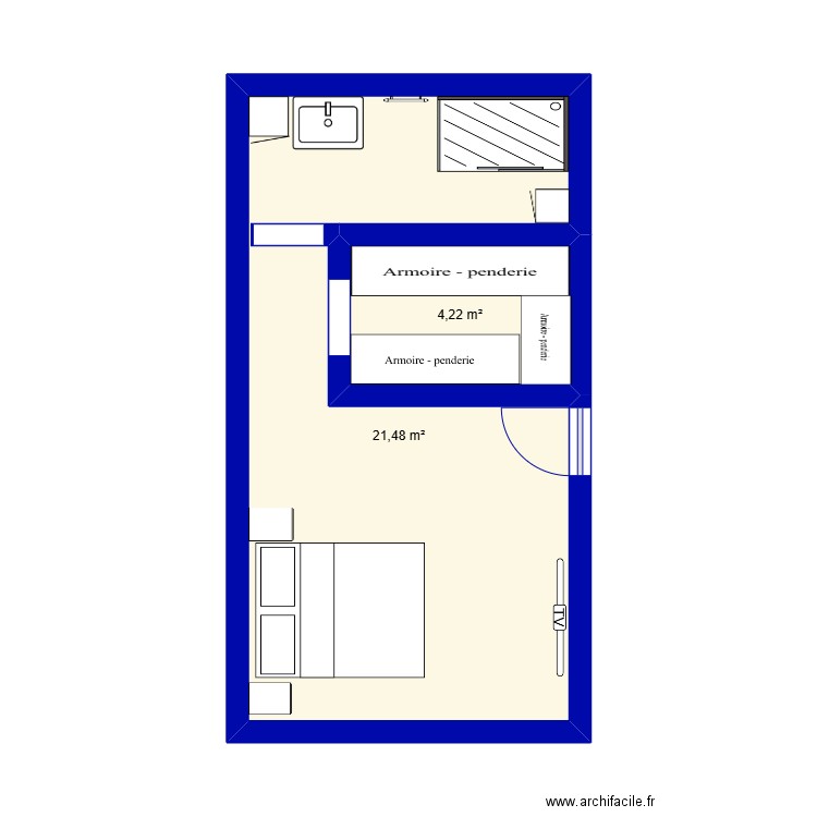 chambre 1 exemple 2. Plan de 2 pièces et 26 m2