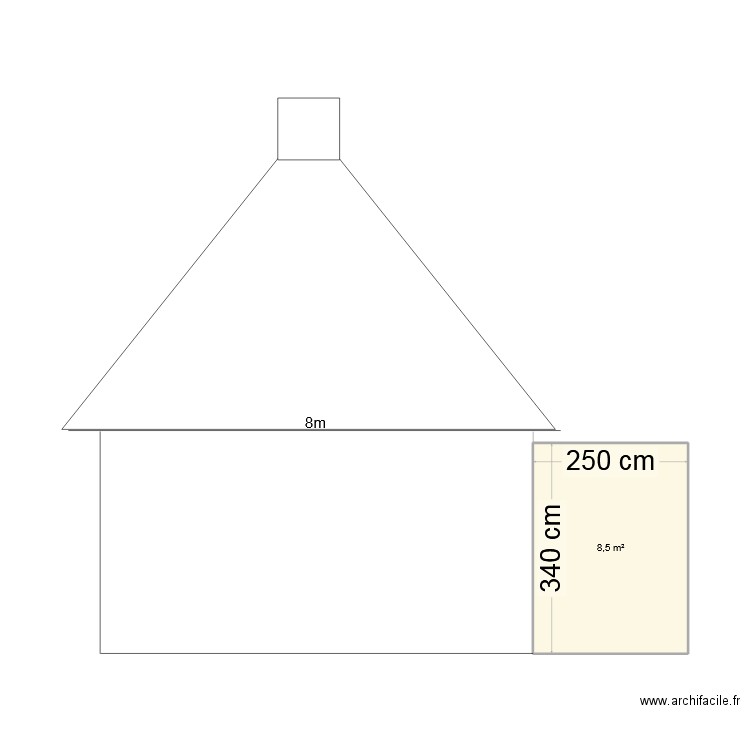 cote gauche. Plan de 1 pièce et 9 m2