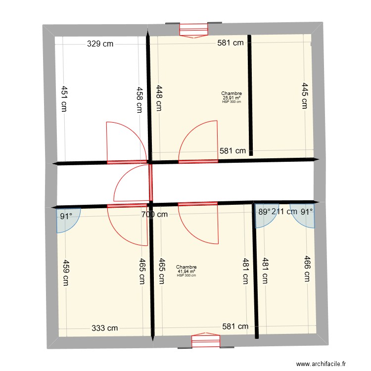 Etage2pamiers. Plan de 2 pièces et 68 m2