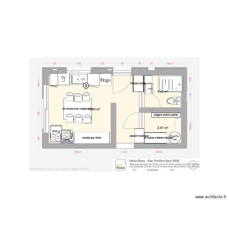 pavillon extension simple . Plan de 3 pièces et 21 m2