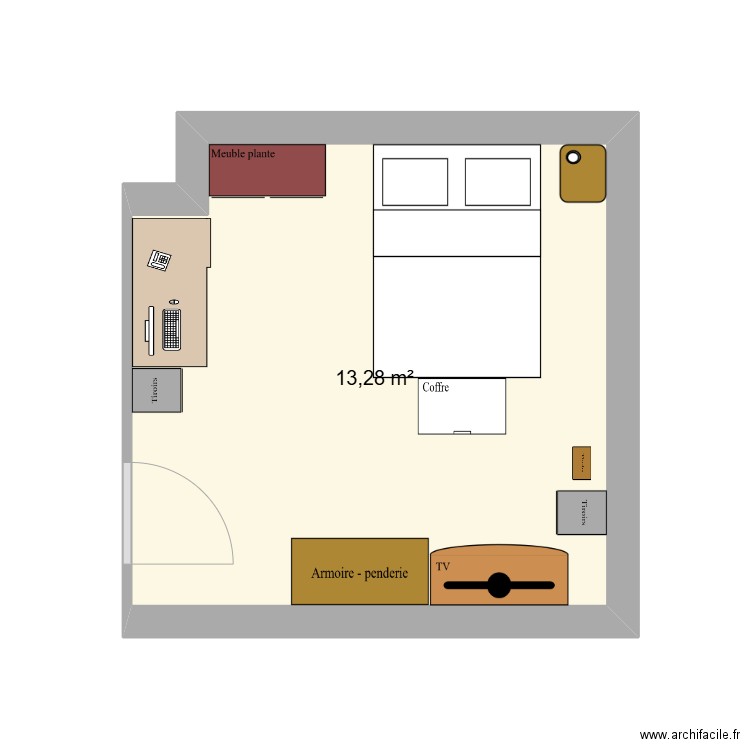 Chambre Vf. Plan de 1 pièce et 13 m2