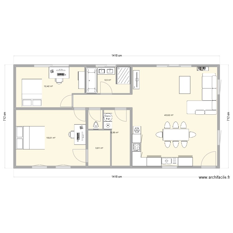 sable2. Plan de 7 pièces et 90 m2