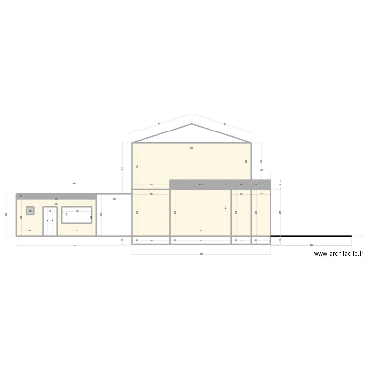 Extension Coupe de côté après modif. Plan de 18 pièces et 74 m2