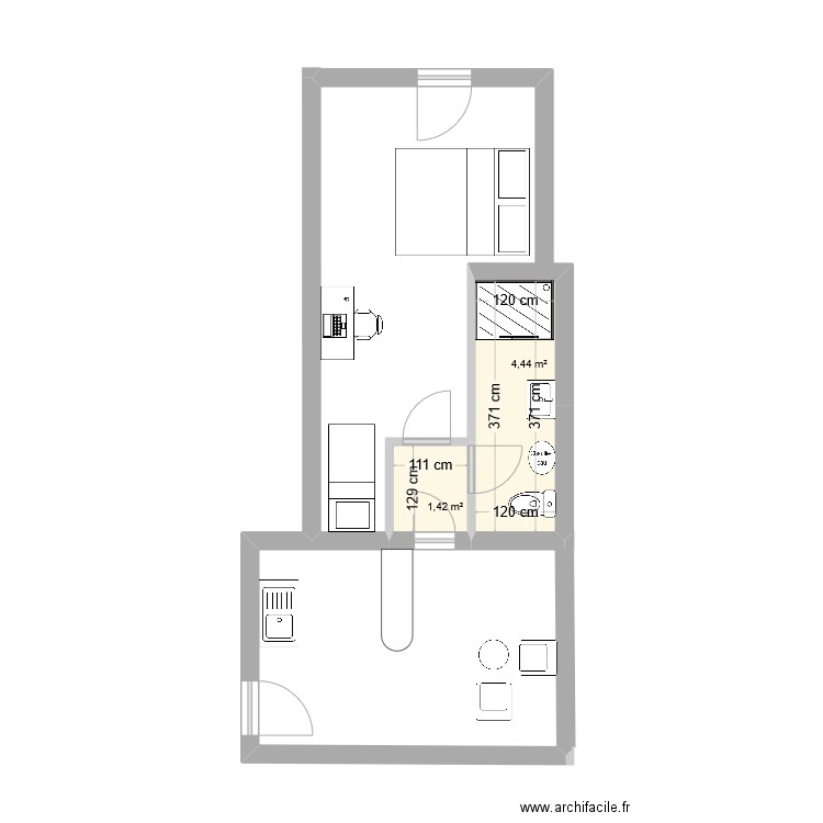 Studio FEUX. Plan de 2 pièces et 6 m2