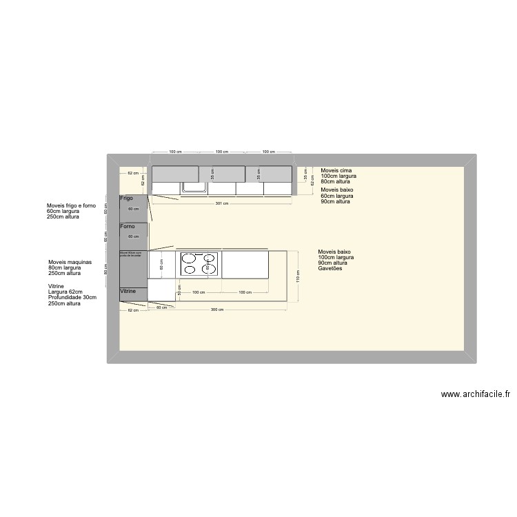 Cuzinha Portugal. Plan de 1 pièce et 30 m2