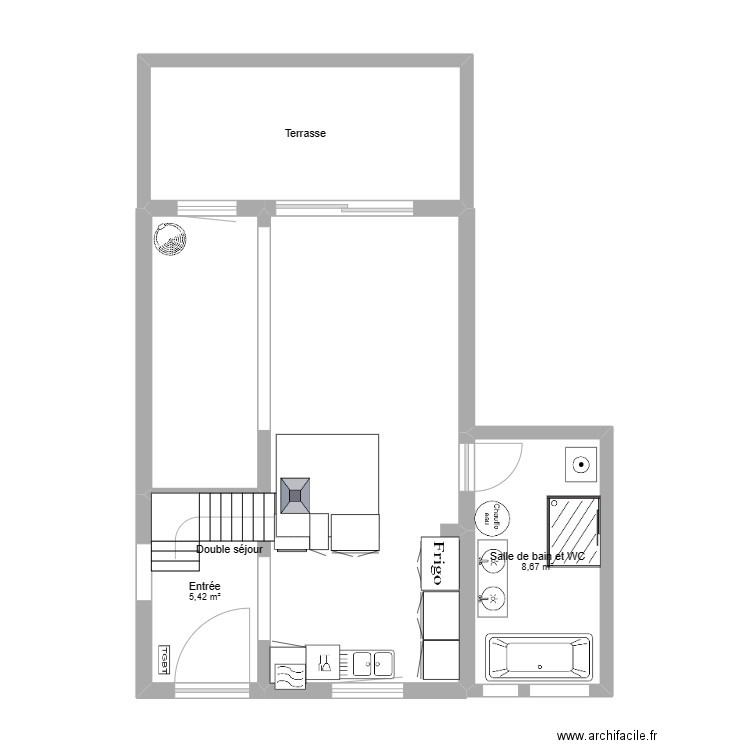 départ prive 85 m2. Plan de 5 pièces et 58 m2