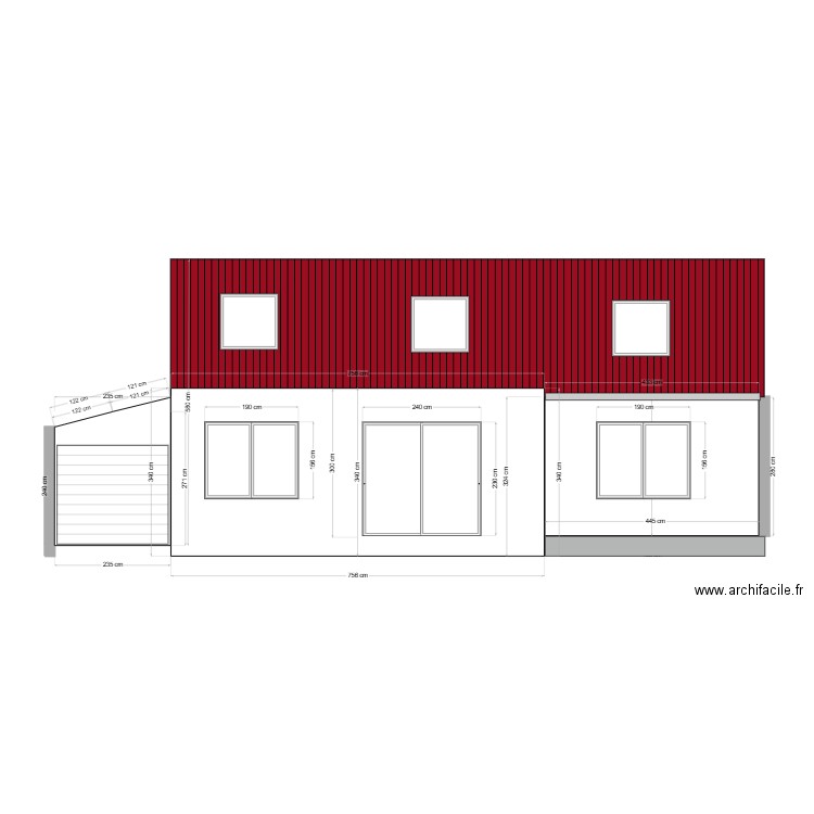 DP 4 - Plan façade sud sur jardin - PROJET. Plan de 0 pièce et 0 m2