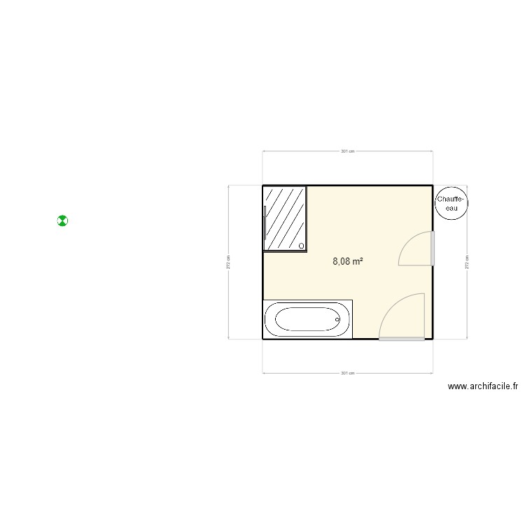 SDB. Plan de 1 pièce et 8 m2