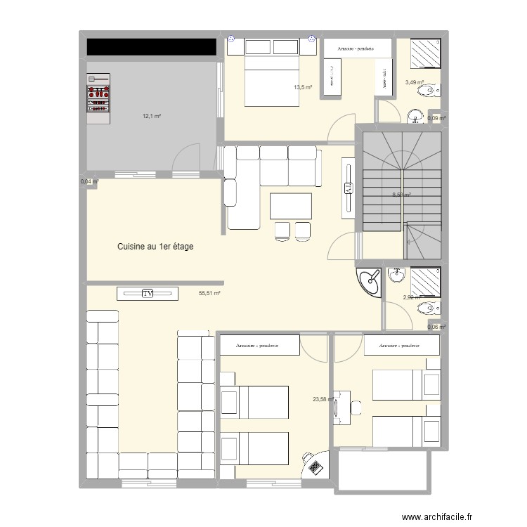 Maison El Houda - Appt N°1 (Cuisine). Plan de 11 pièces et 122 m2