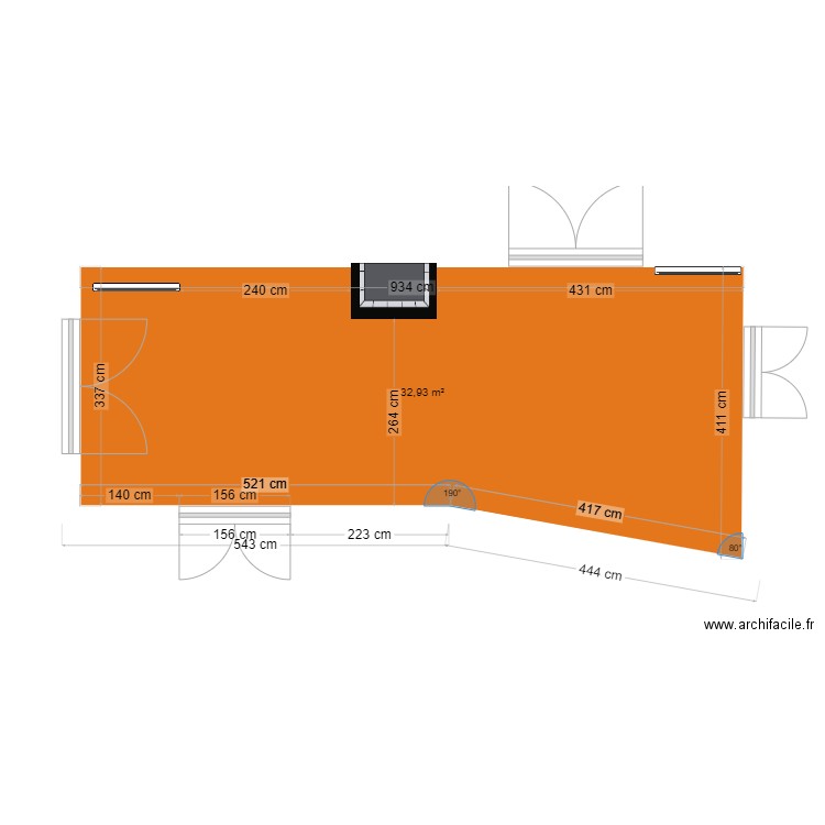 double sejour. Plan de 1 pièce et 33 m2