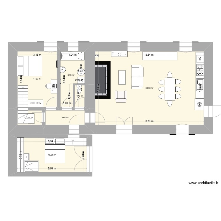 Plan CM. Plan de 7 pièces et 94 m2