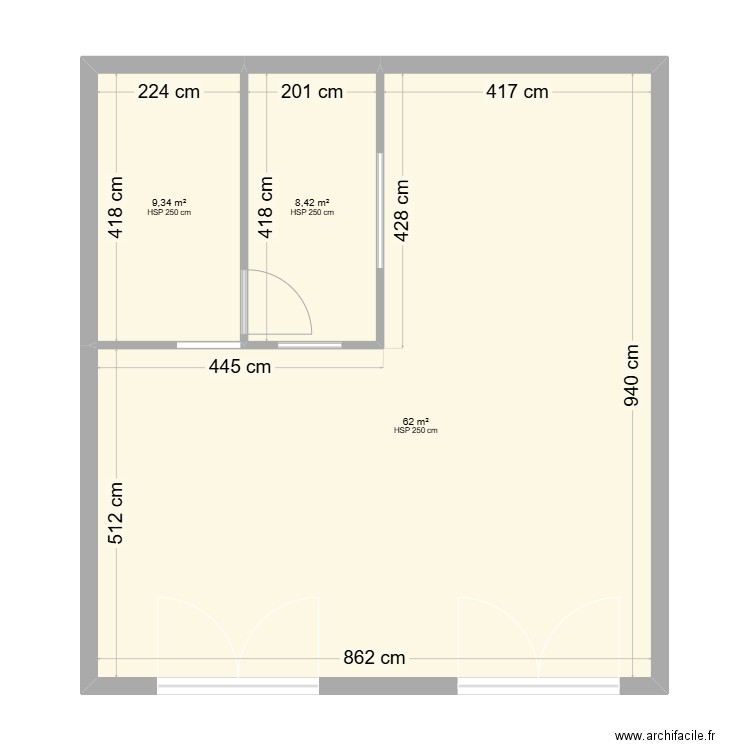 Projet salon coiffure. Plan de 3 pièces et 80 m2