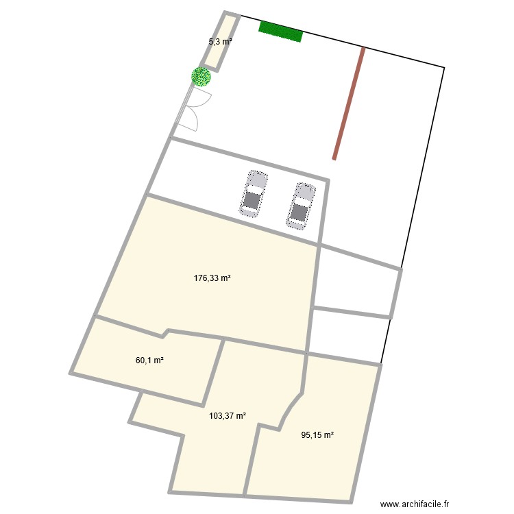 Jardins. Plan de 5 pièces et 440 m2