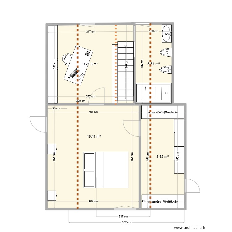 Bussière étage 3B. Plan de 4 pièces et 45 m2