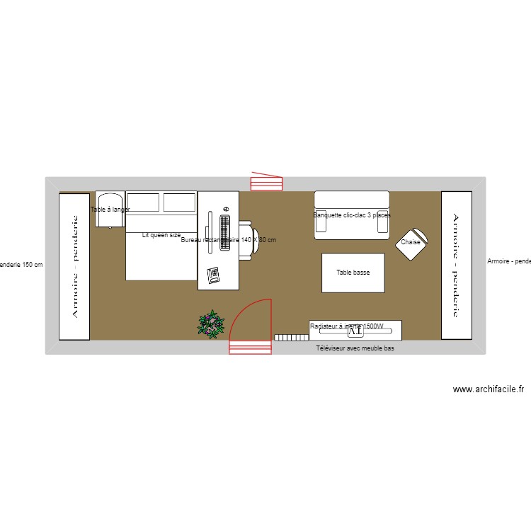 Chambre a l'étage. Plan de 1 pièce et 23 m2