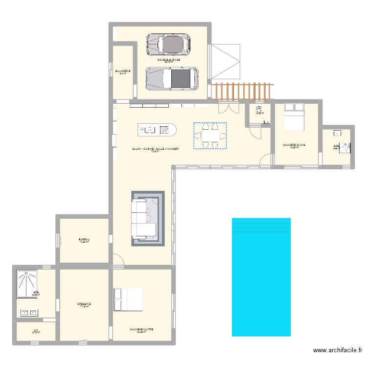 PLAN MAISON DEUX. Plan de 11 pièces et 186 m2