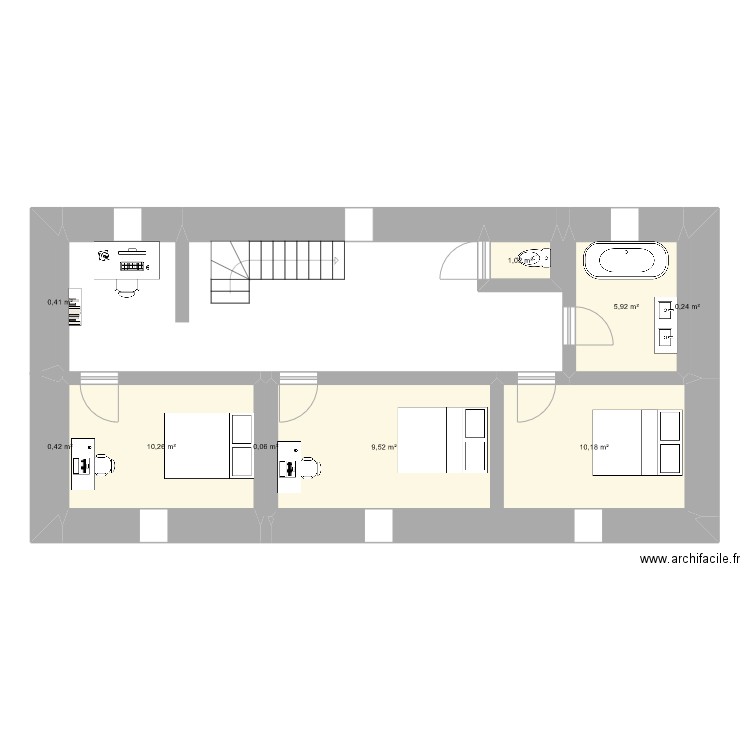 étage Mous1. Plan de 9 pièces et 40 m2