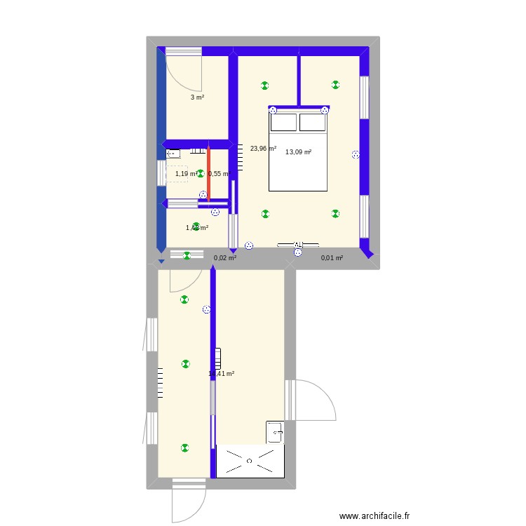 extension. Plan de 9 pièces et 58 m2