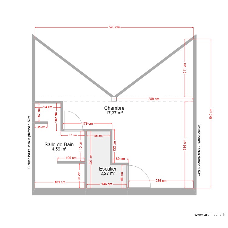 Plan définitif - Côtes - Etage - Maison 60 Saint Louis. Plan de 3 pièces et 24 m2