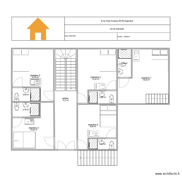 ARGENTEUIL RDC . Plan de 9 pièces et 71 m2