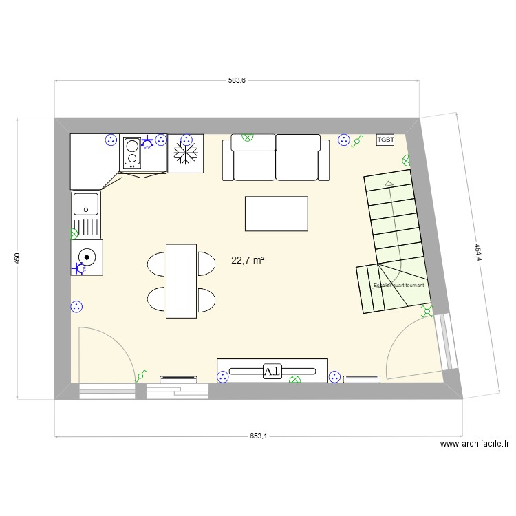 appartement JB. Plan de 1 pièce et 23 m2