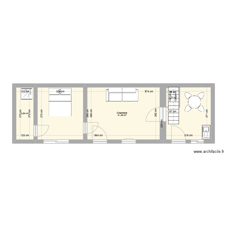 petite maison. Plan de 3 pièces et 47 m2