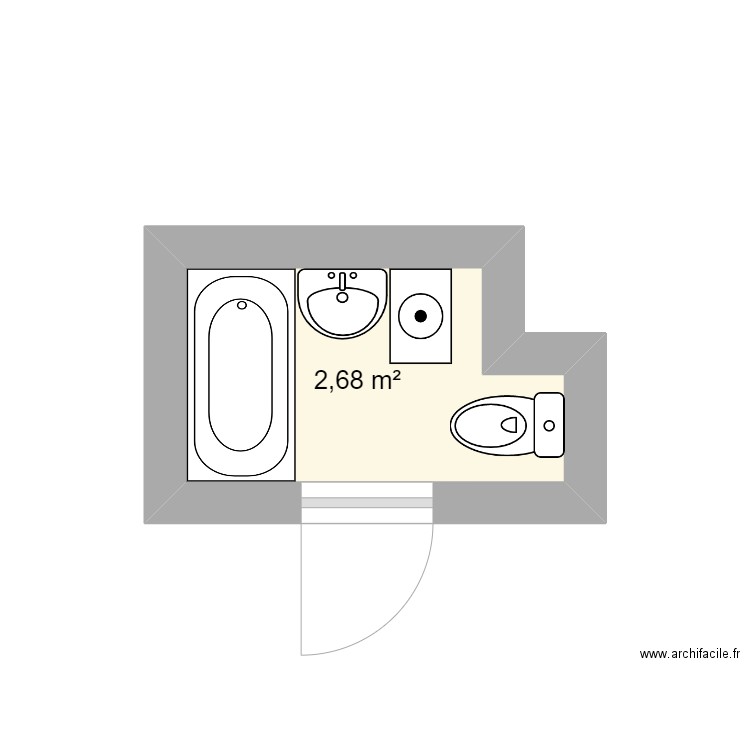 SDB Dijon. Plan de 1 pièce et 3 m2