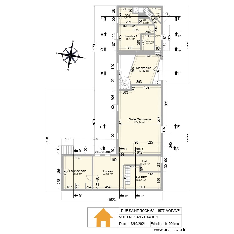 V.RADOUX - VUE EN PLAN - ACTUEL - ETAGE 1 - V2.21 - Lio. Plan de 15 pièces et 206 m2