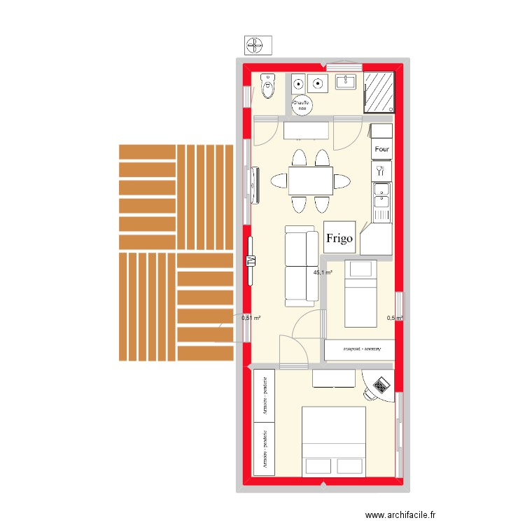 PETITE MAISON CONTAINER(40)COLLER. Plan de 3 pièces et 46 m2