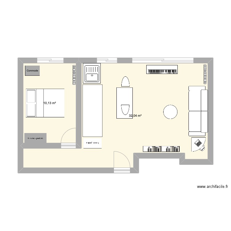 Stendhal 2. Plan de 2 pièces et 42 m2