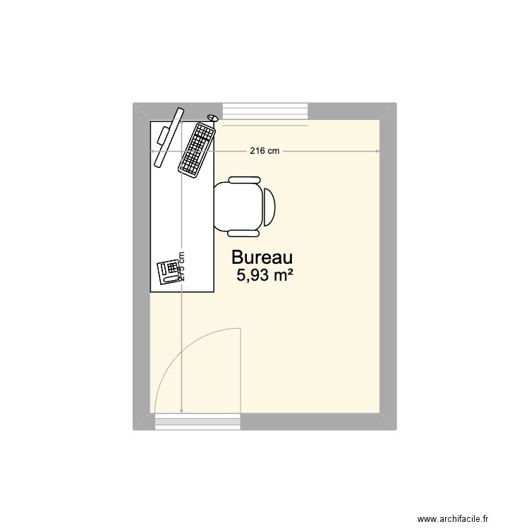 BUREAU . Plan de 1 pièce et 6 m2