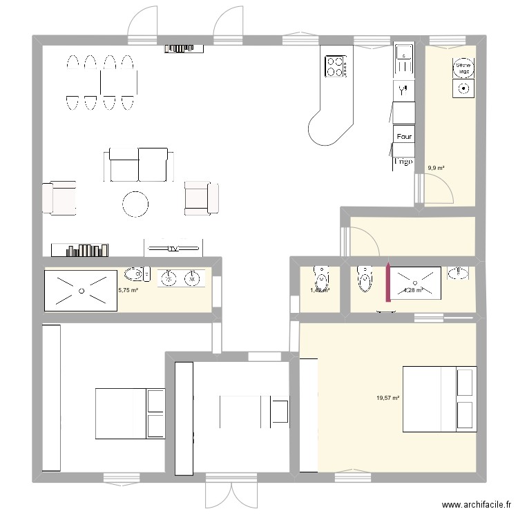 Ksl. Plan de 5 pièces et 41 m2