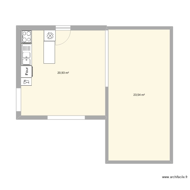 groseille_cuisine1. Plan de 2 pièces et 44 m2