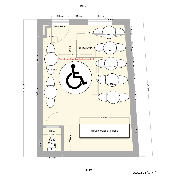 GUIGOURESSE. Plan de 3 pièces et 22 m2