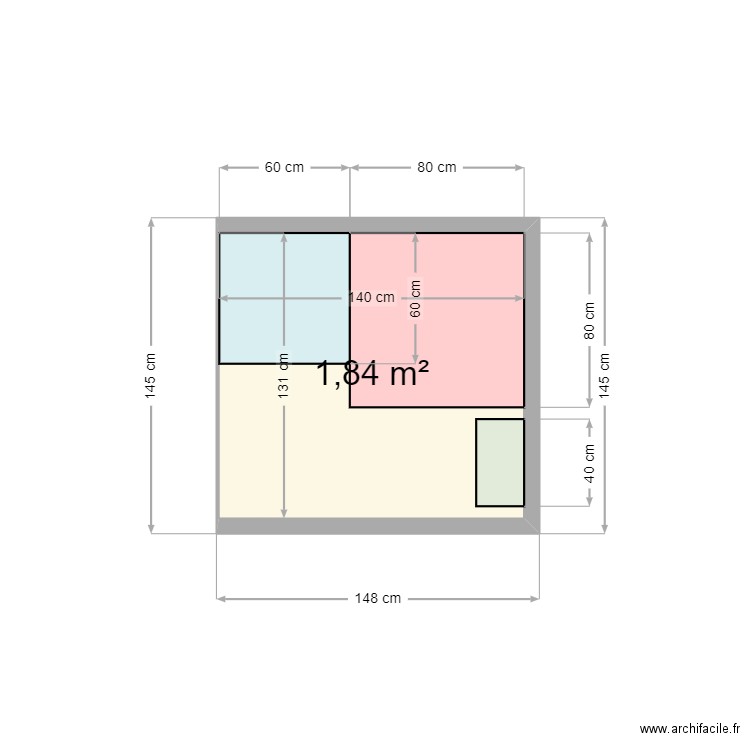 PLAN SDB. Plan de 1 pièce et 2 m2