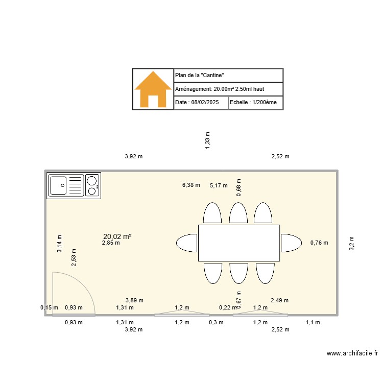 cuisinette 2. Plan de 1 pièce et 20 m2