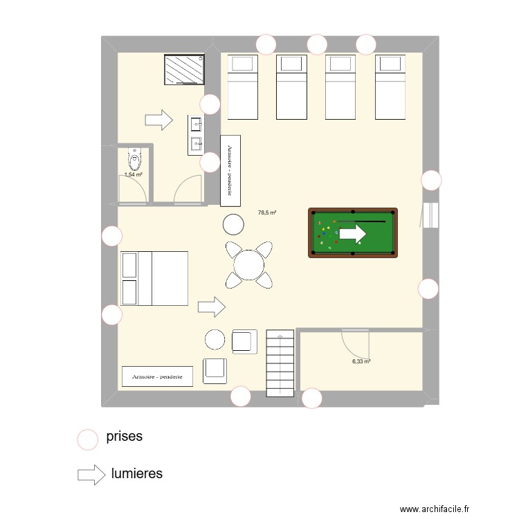 grenier. Plan de 3 pièces et 86 m2