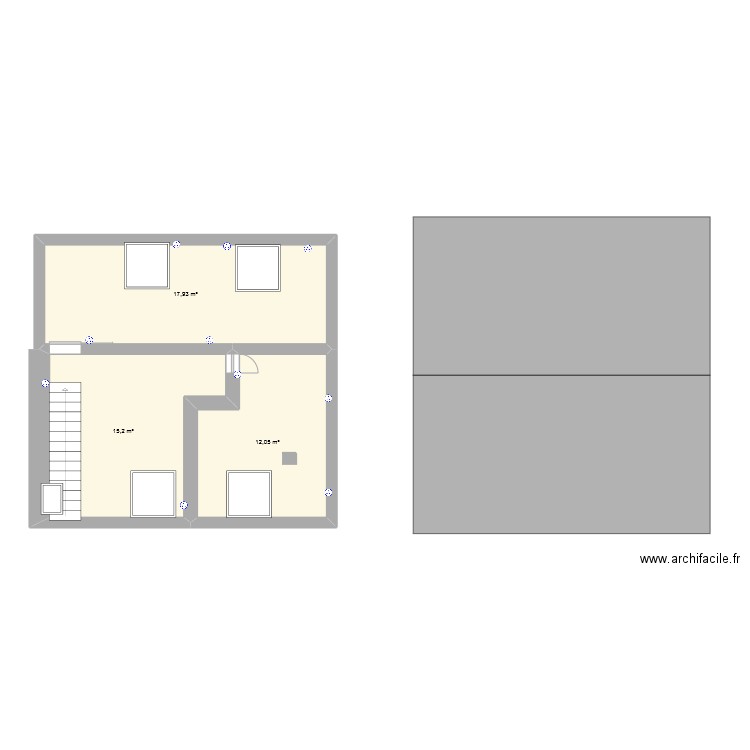 combles. Plan de 3 pièces et 45 m2