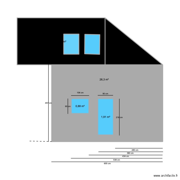 facade nord. Plan de 7 pièces et 53 m2