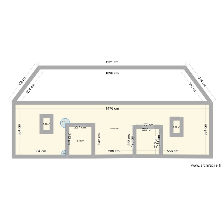 Vue de face poilly. Plan de 4 pièces et 54 m2